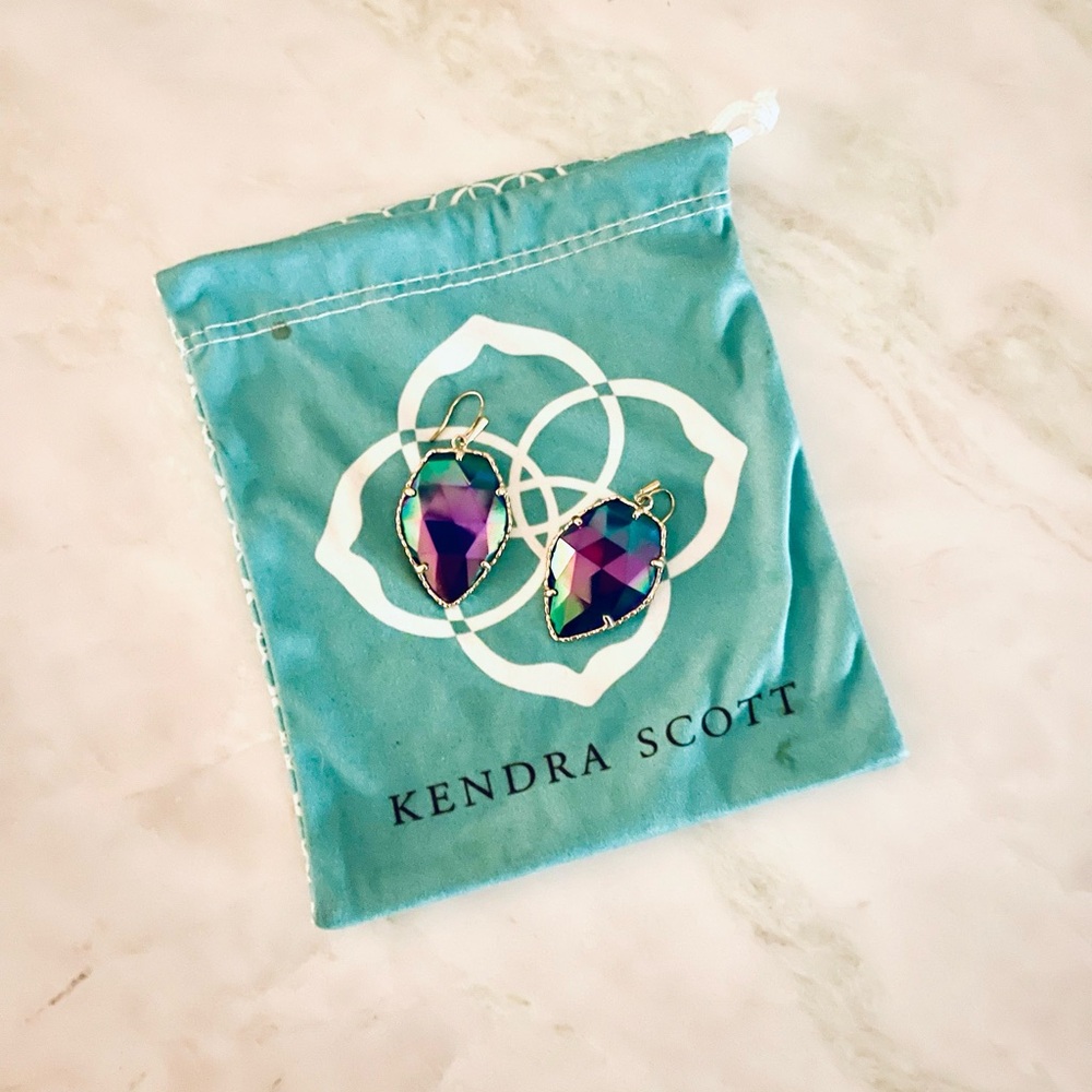 Kendra Scott Iridescent Cobalt Corley Faceted Stone Earrings with Gold Trim